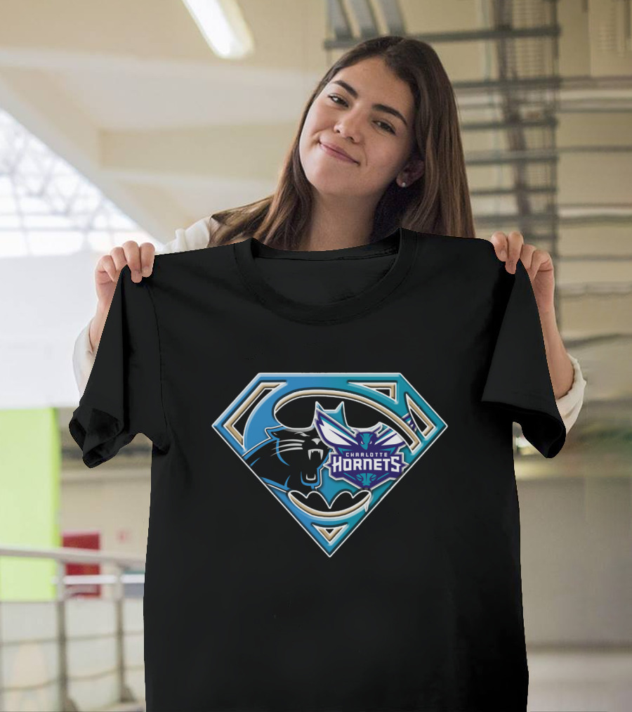 Carolina Panthers Charlotte Hornets Superman Logo Fusion Bat 083 T-Shirt