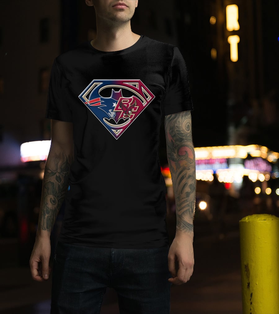 Superhero Boston Patriots College Eagles Logo Fusion T-Shirt