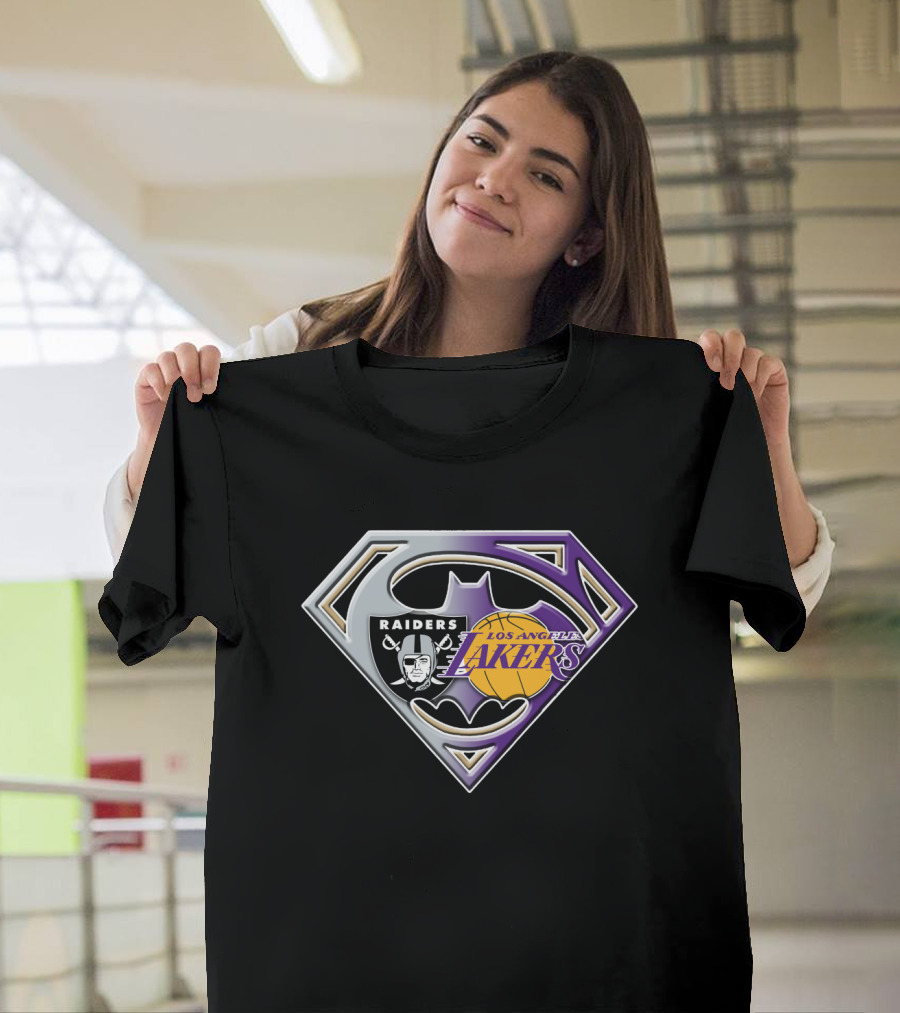 Los Angeles Lakers And Raiders Logo Fusion Batman Superman Symbol Bat 096 T-Shirt