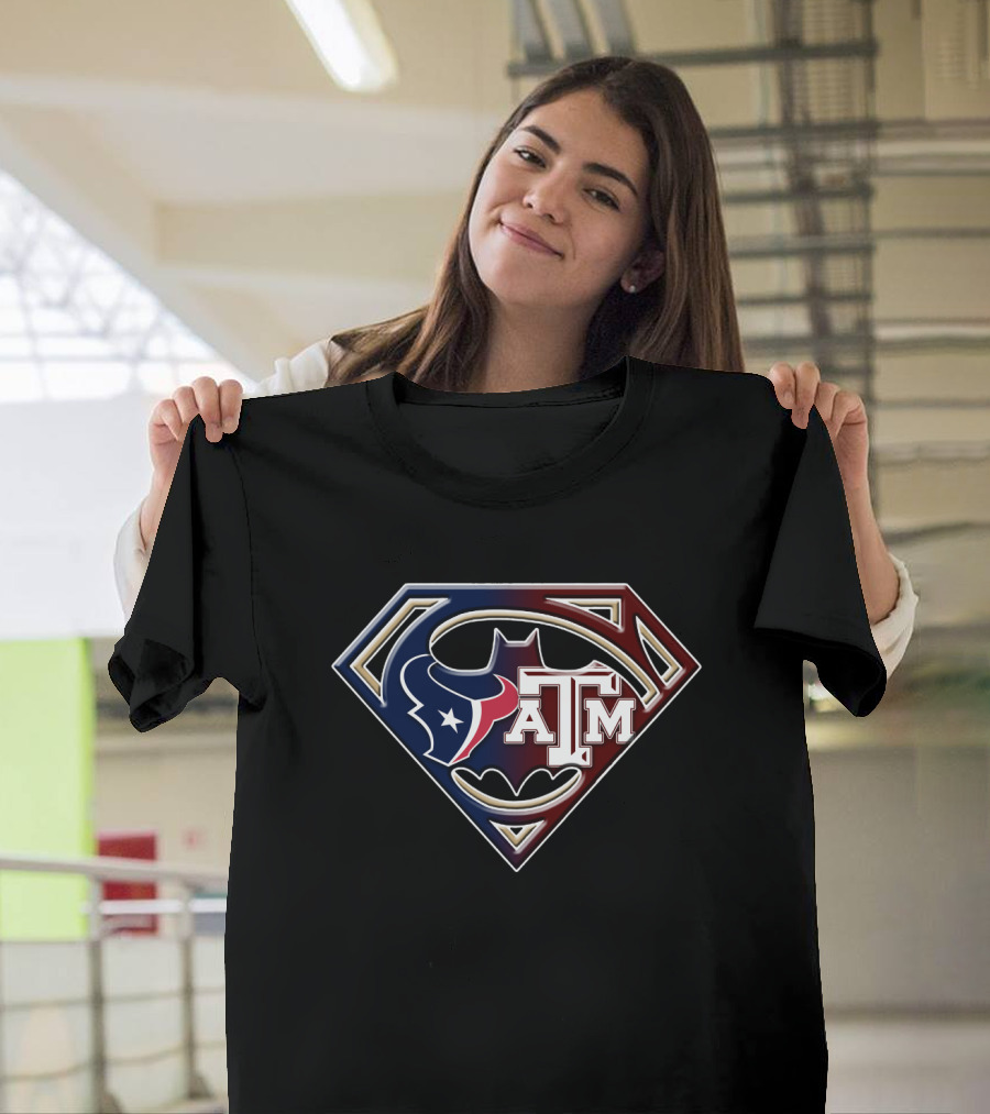 Superman Shield Houston Texans Texas A&M Batman Logo Bat 123 T-Shirt