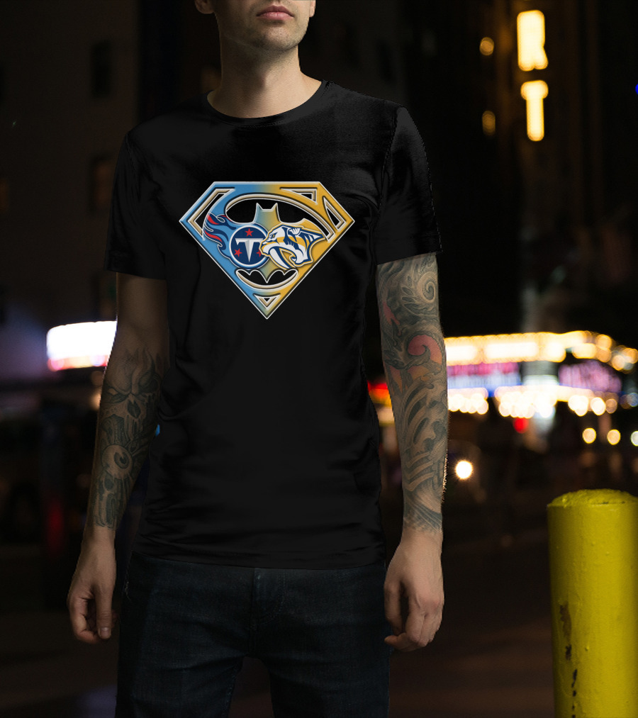 Tennessee Titans Nashville Predators Superman Batman T-Shirt