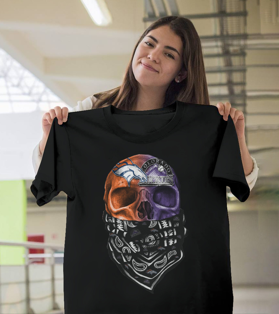 Colorado Broncos Rockies Skull Bandana T-Shirt
