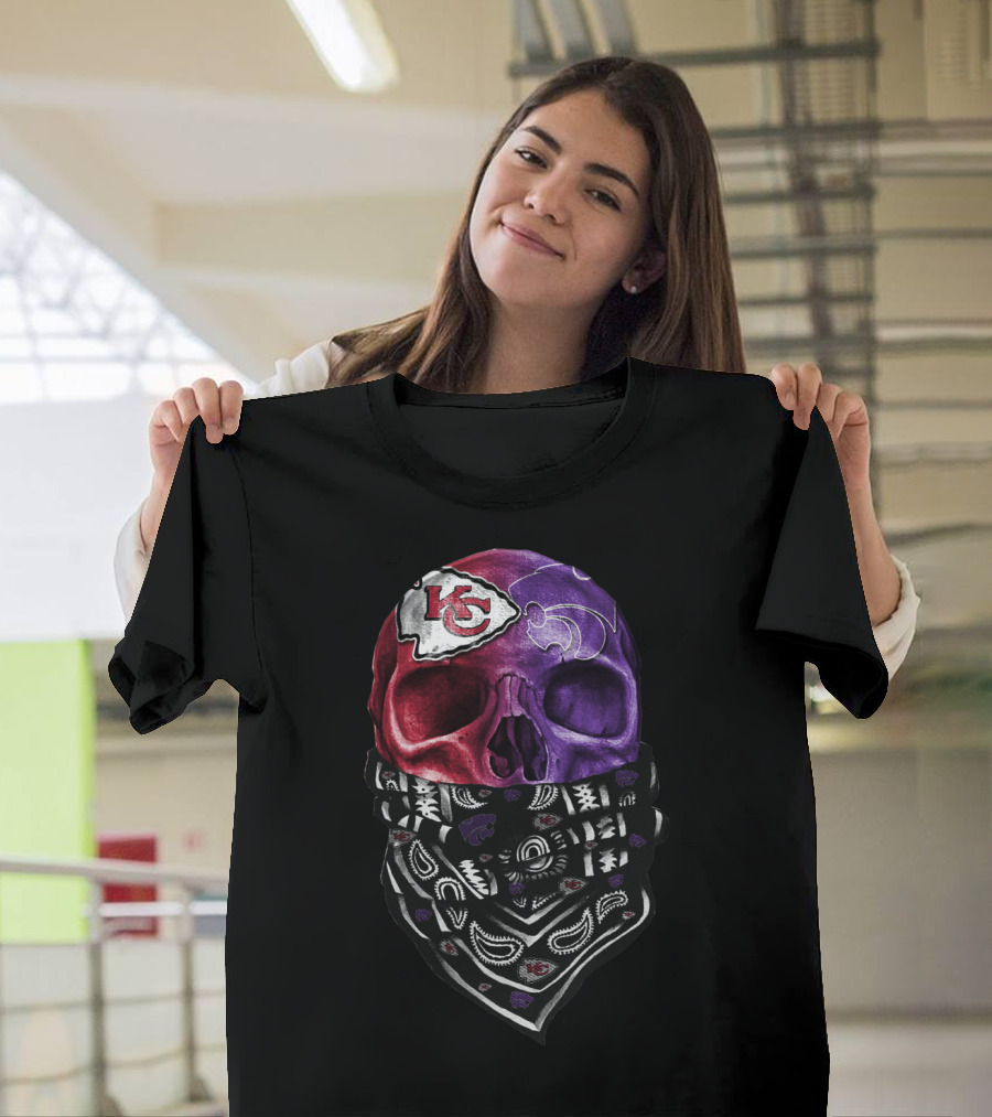 Kansas City Chiefs And New Orleans Saints Skull Bandana Sku 038 T-Shirt