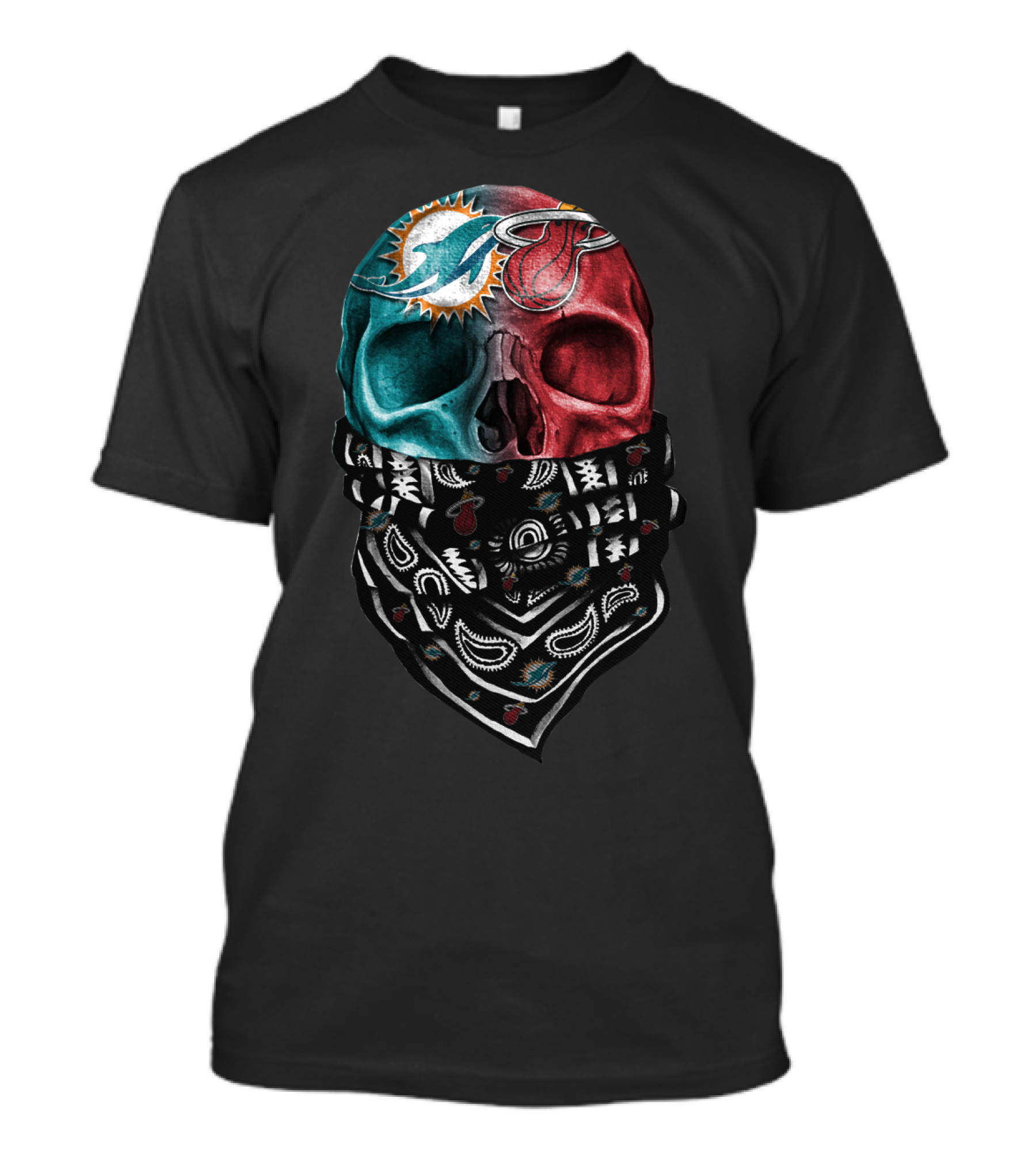 Miami Dolphins And Heat Skull Bandana Combination T-Shirt