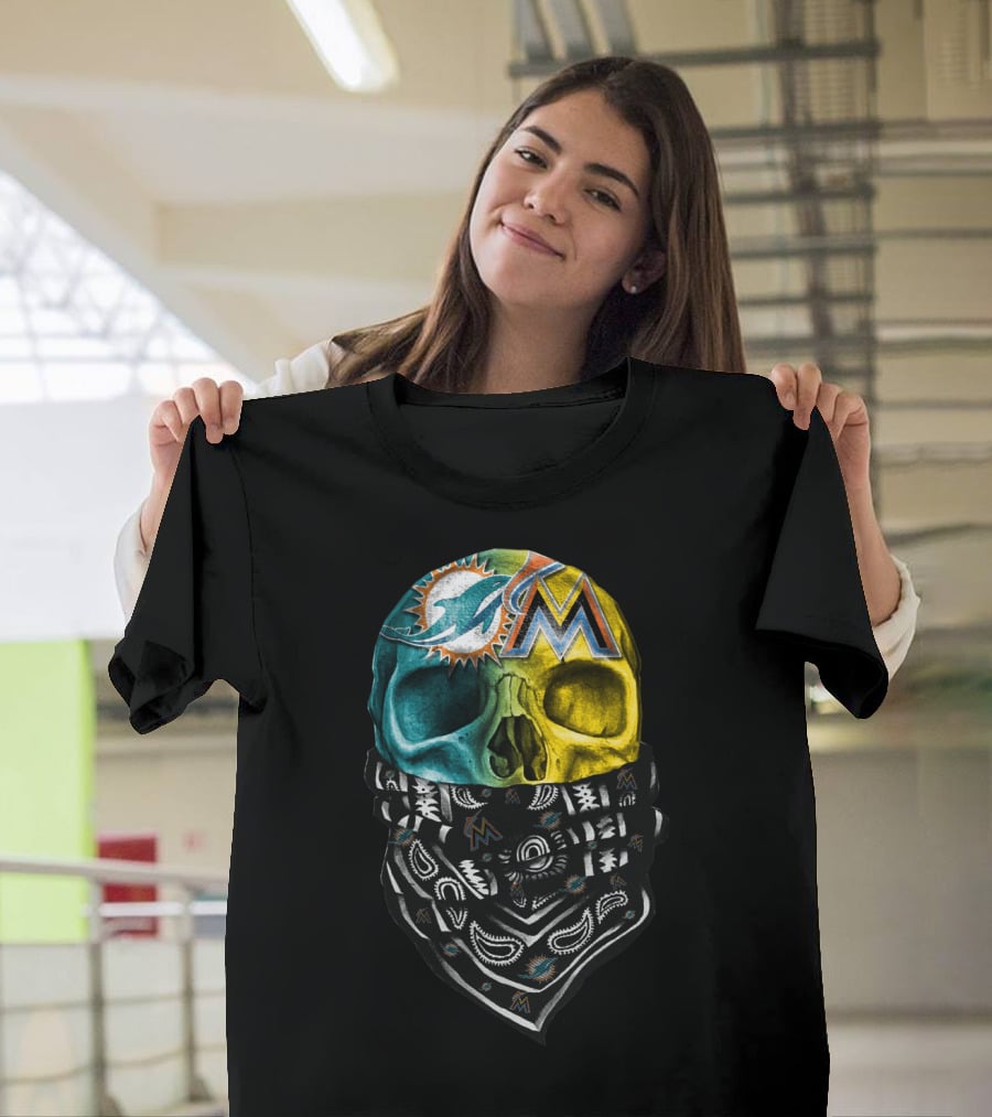 Miami Dolphins Marlins Skull Bandana T-Shirt