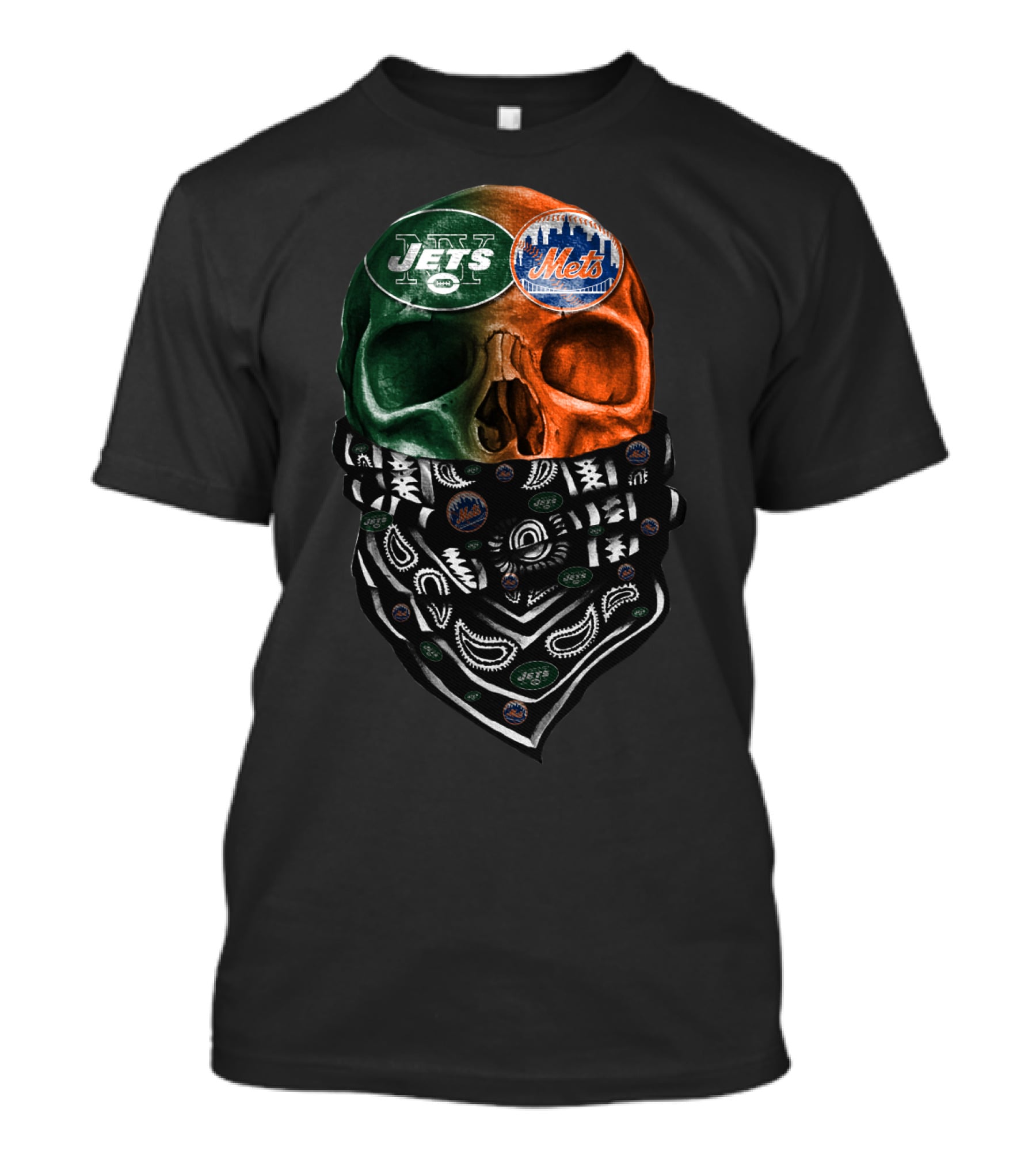 New York Jets Mets Skull Bandana Sku 069 T-Shirt