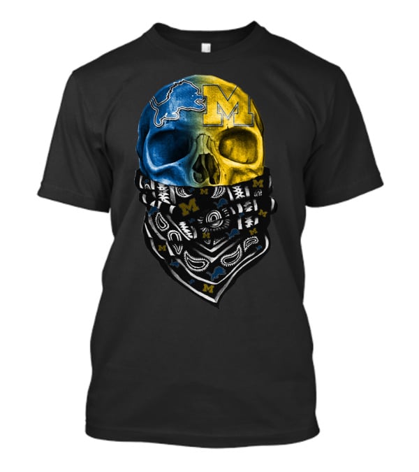 Lions Blue Michigan M Skull Bandana T-Shirt