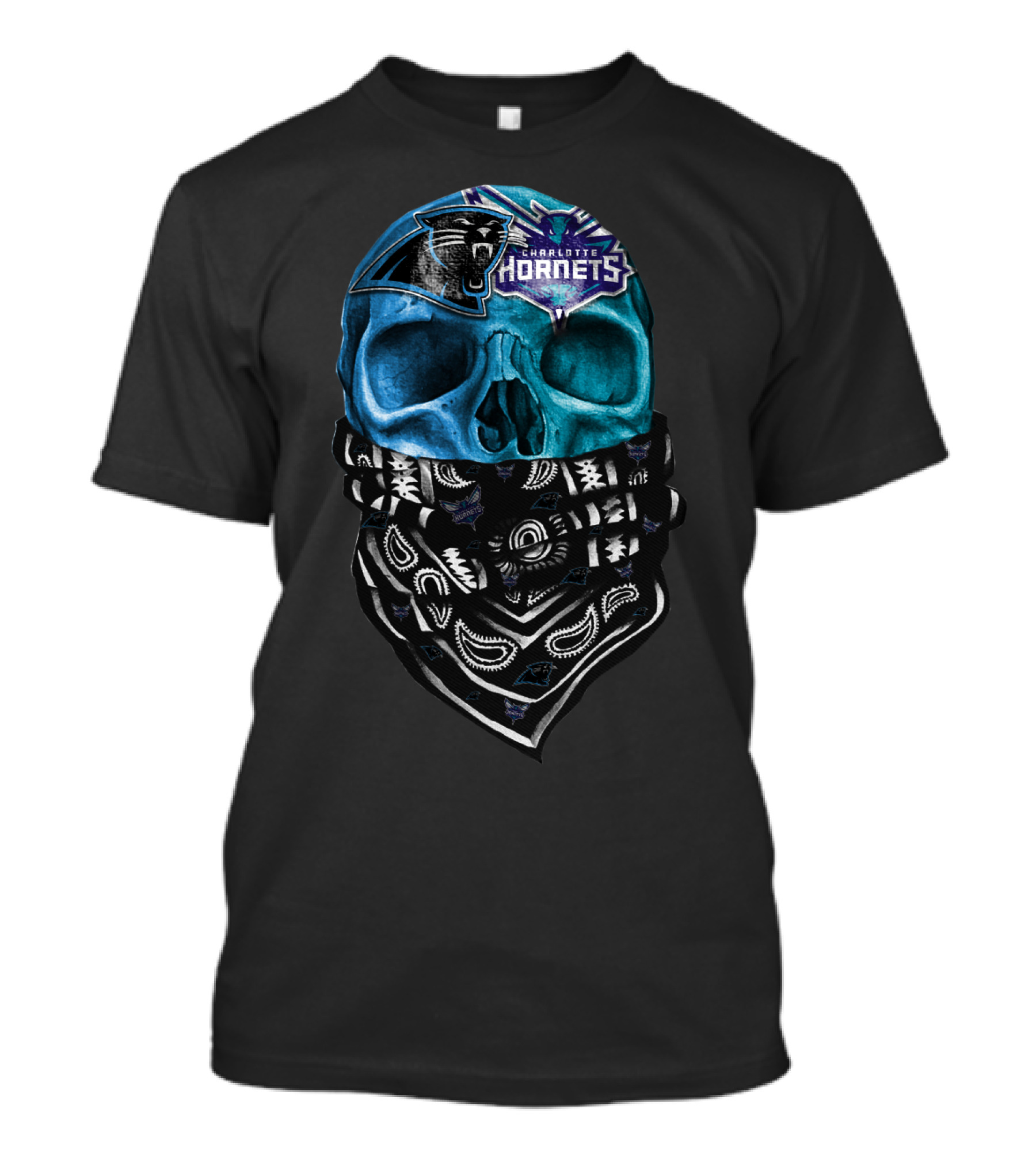 Carolina Panthers Charlotte Hornets Bandana Skull T-Shirt