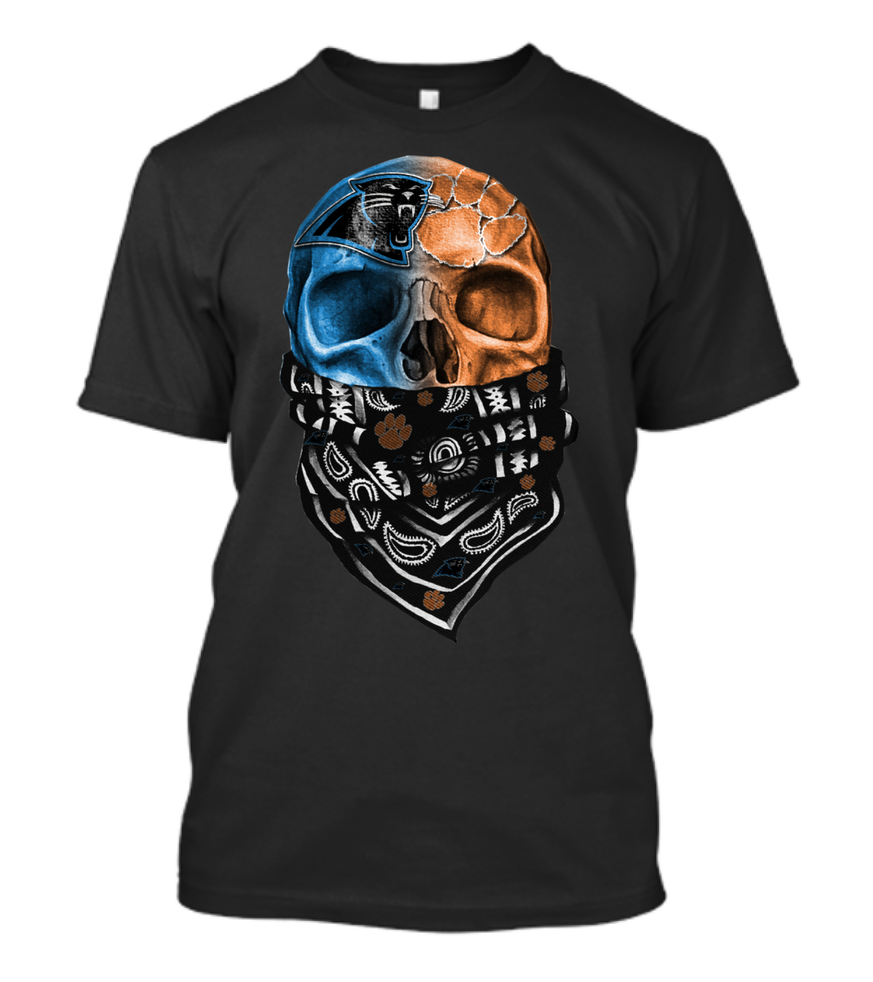 Carolina Panthers Clemson Tigers Fusion Skull Bandana T-Shirt