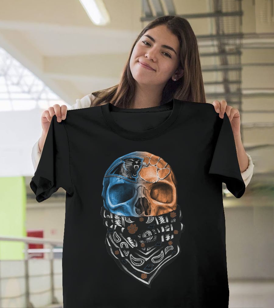 Carolina Panthers Clemson Tigers Fusion Skull Bandana T-Shirt