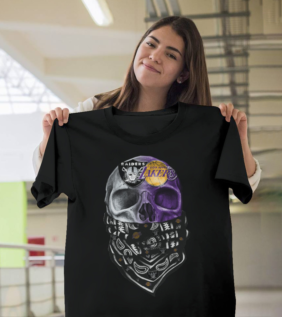 Raiders Los Angeles Lakers Skull Bandana T-Shirt