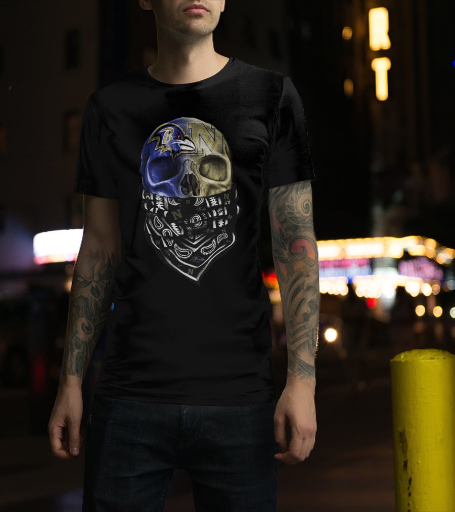 Ravens Navy Skull Bandana Sku 103 T-Shirt