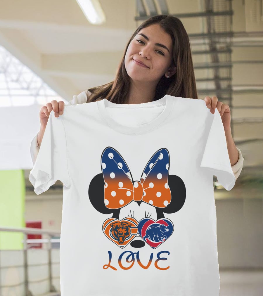 Love Minnie Mouse Chicago Bears Cubs Heart Bow T-Shirt