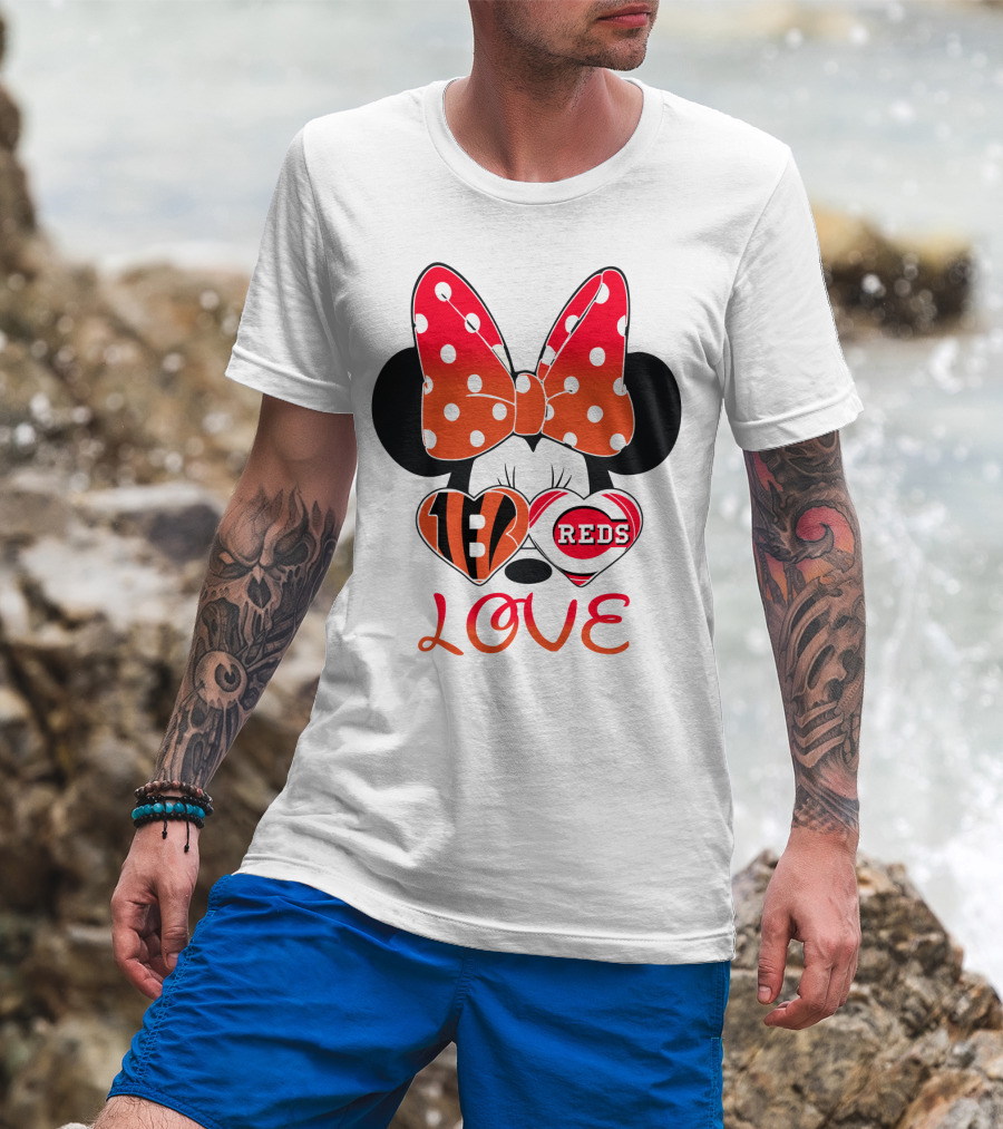 Minnie Love Bengals Reds Hearts T-Shirt
