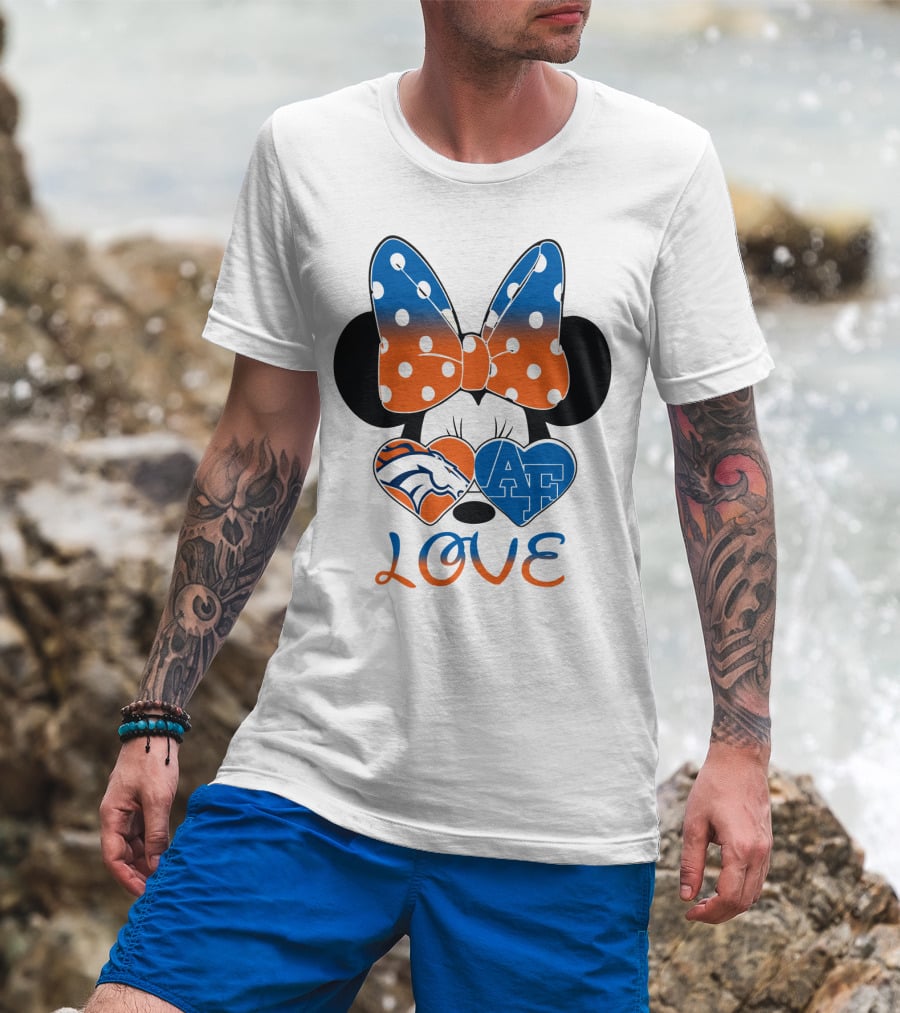 Minnie Mouse Bow Love Denver Broncos Air Force Falcons Hearts T-Shirt