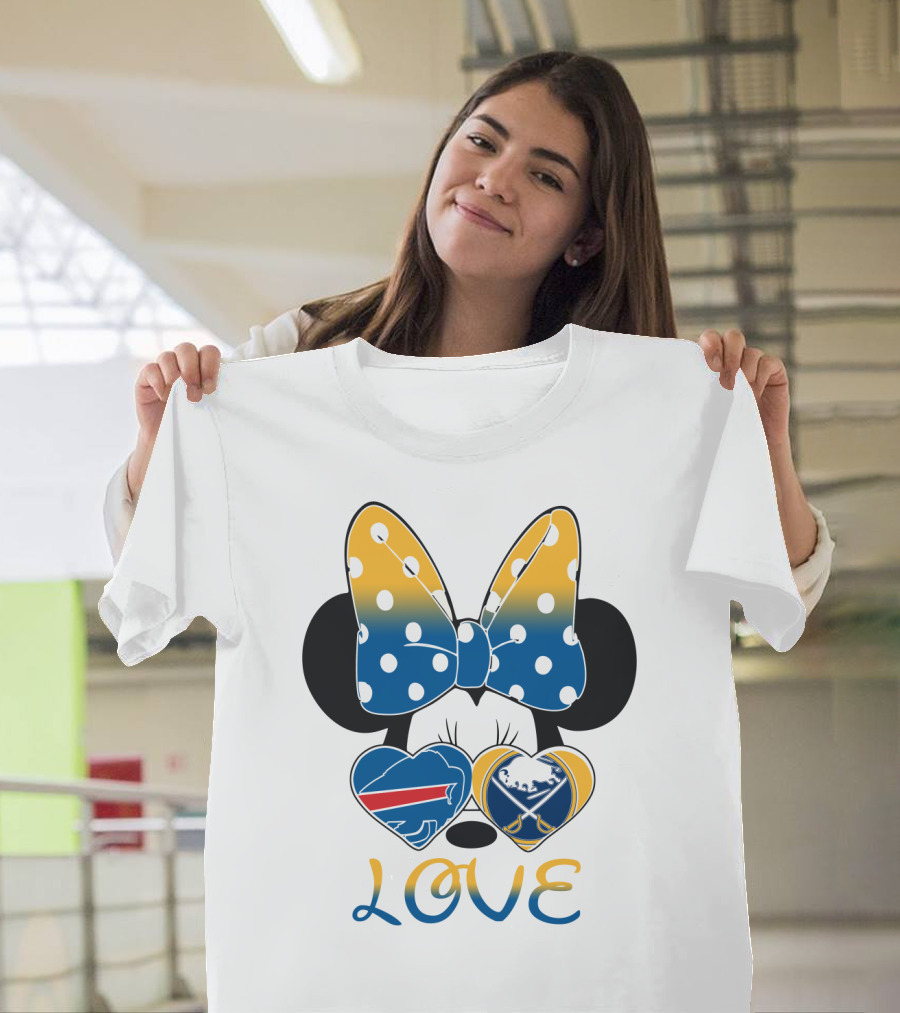 Love Mickey Bow Buffalo Sabres Bills Heart T-Shirt