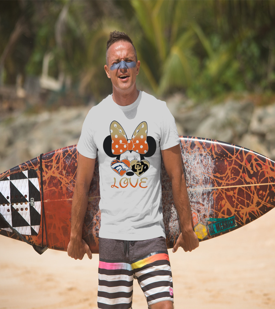 Love Minnie Mouse Orange Bow Denver Broncos University Of Colorado Buffaloes Hearts T-Shirt