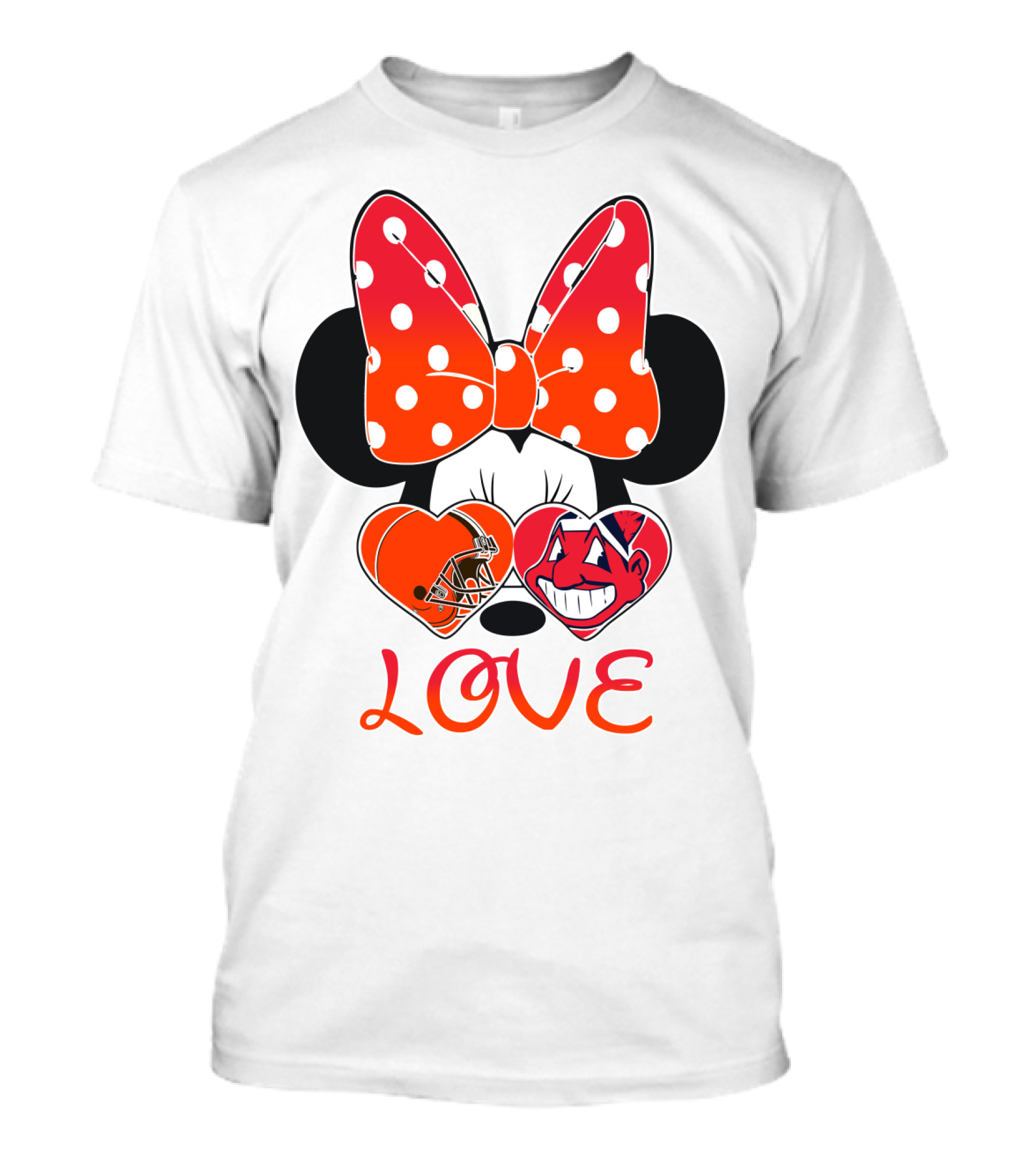 Love Minnie Bow Cleveland Browns Chiefs Wahoo Hearts T-Shirt