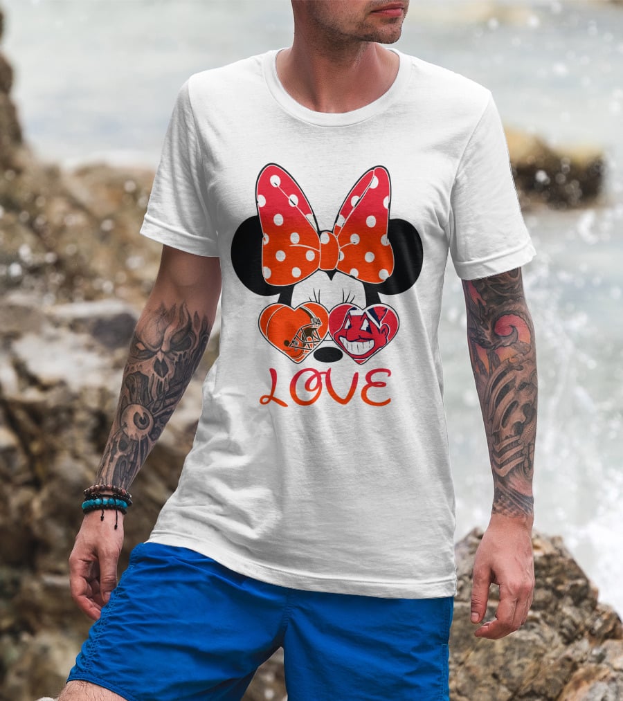Love Minnie Bow Cleveland Browns Chiefs Wahoo Hearts T-Shirt
