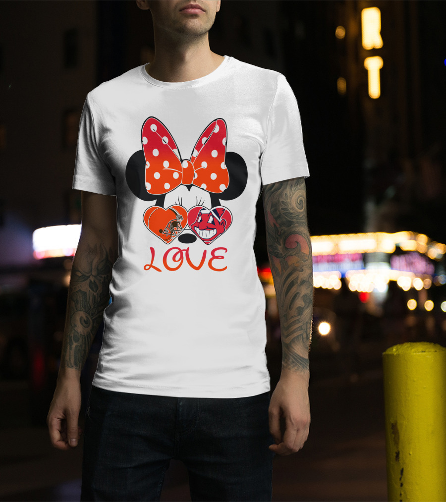 Love Minnie Bow Cleveland Browns Chiefs Wahoo Hearts T-Shirt