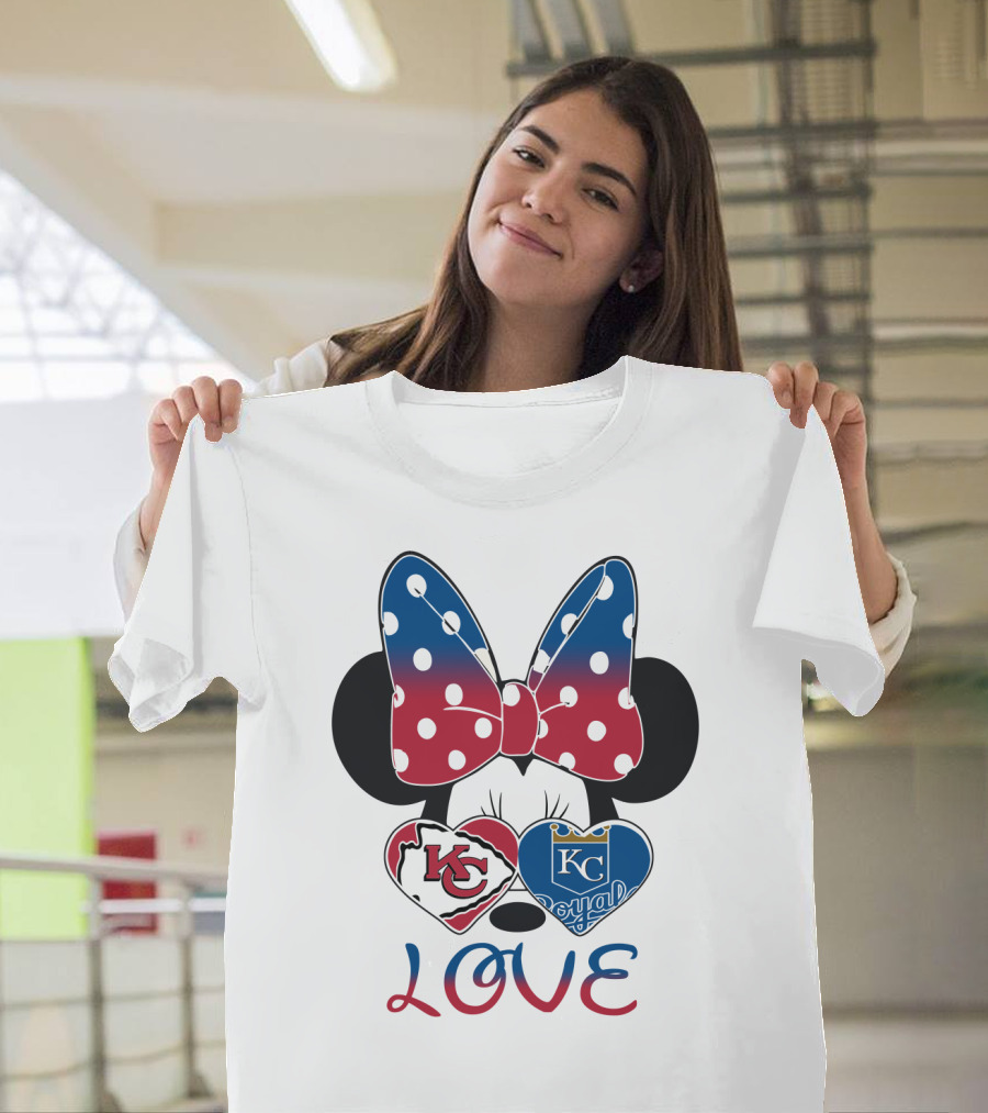 Love Minnie Mouse Kc Chiefs Royals Disney Kansas City T-Shirt