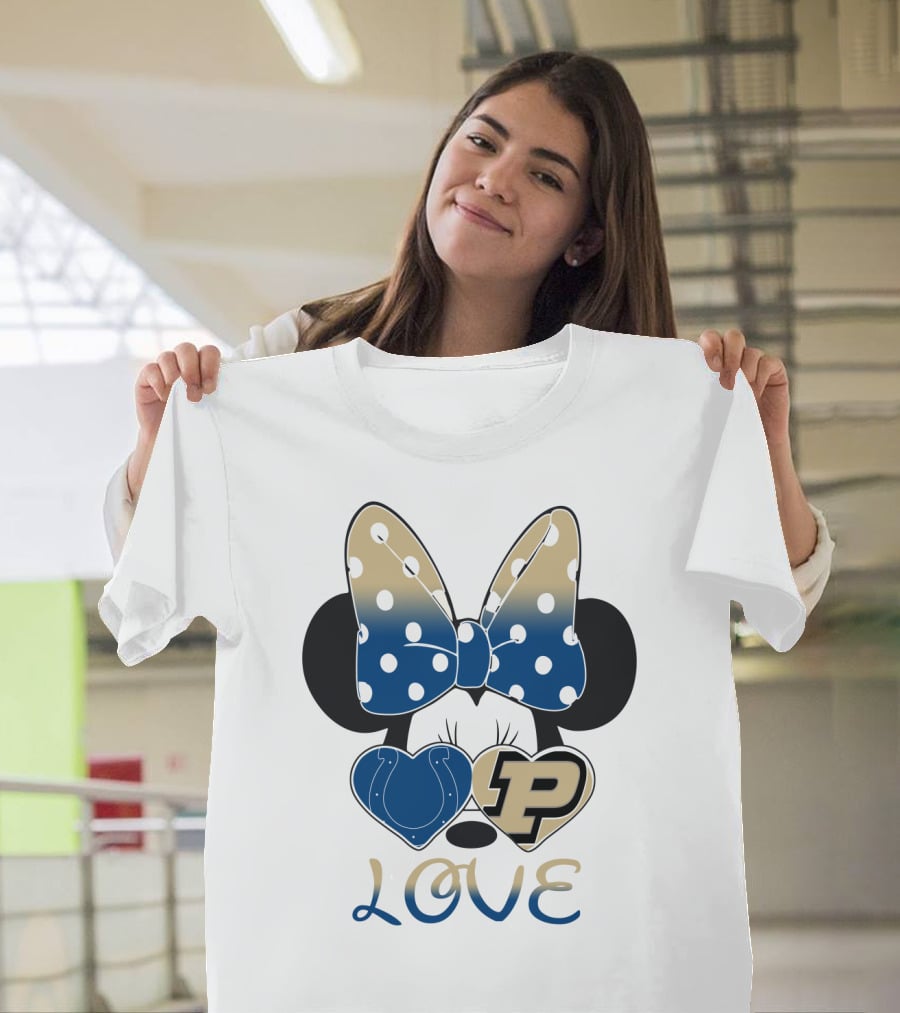Purdue Boilermakers Minnie Mouse Love Bow Polka Dots T-Shirt