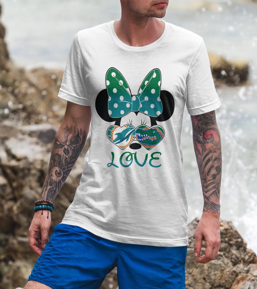Love Mickey Gator Dolphin Hearts T-Shirt