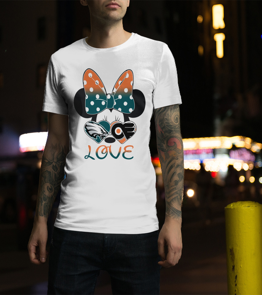 Love Philadelphia Eagles And Flyers Mickey Bow Minnie T-Shirt