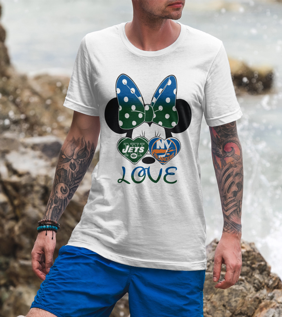 Ny Jets Ny Islanders Minnie Bow Love T-Shirt