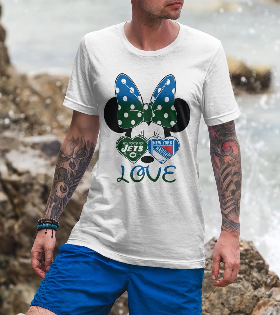 New York Jets Rangers Love Minnie Bow T-Shirt