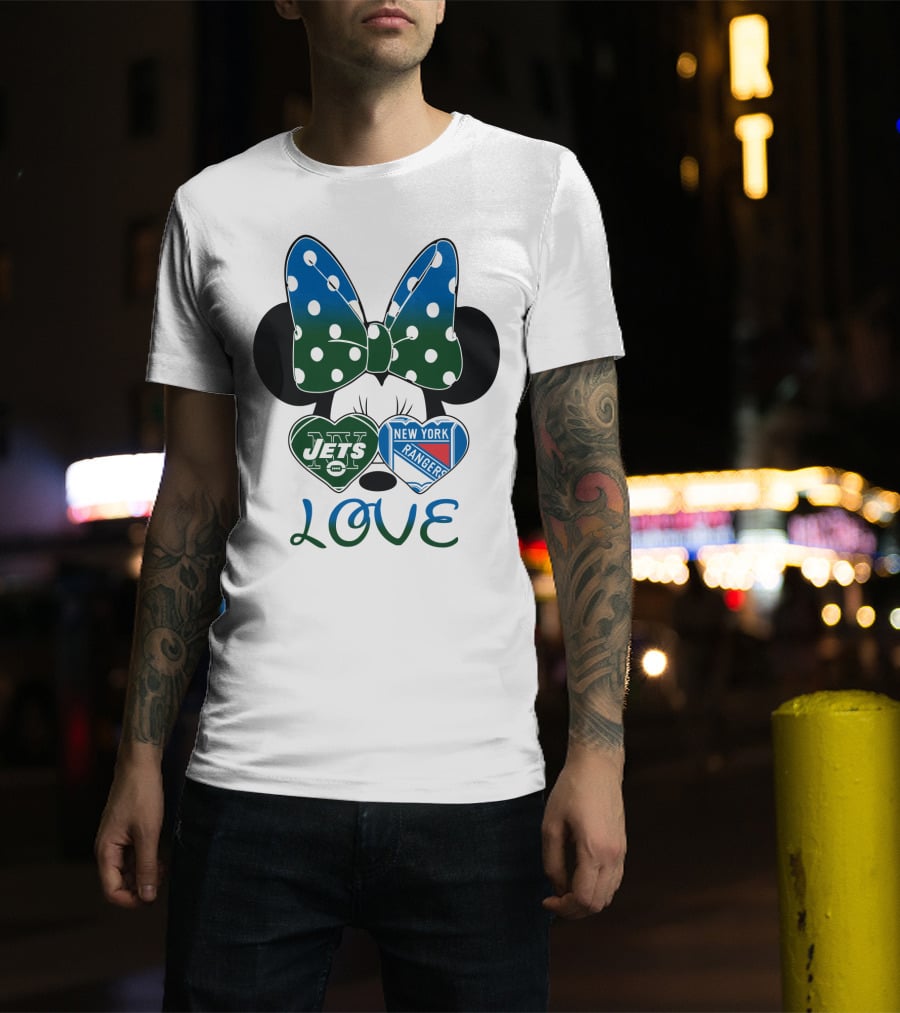 New York Jets Rangers Love Minnie Bow T-Shirt