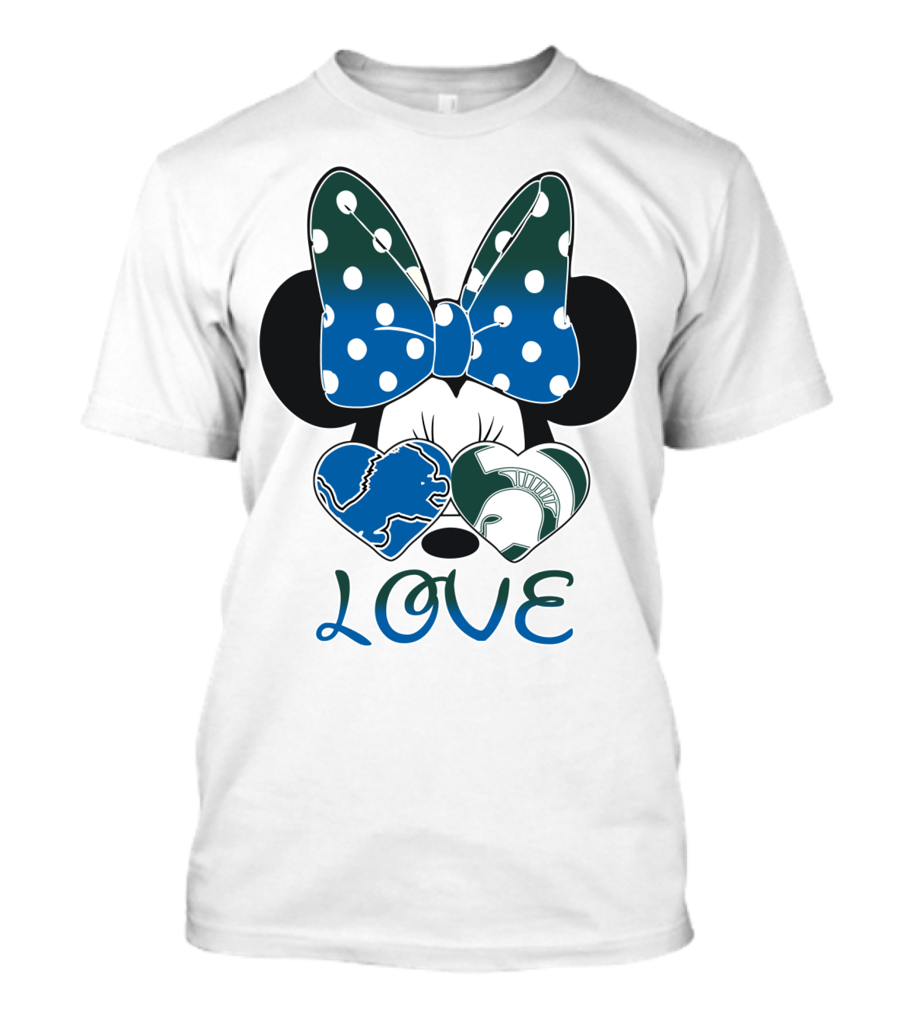 Love Disney Inspired Dots Bow Detroit Lions Michigan State Spartans T-Shirt