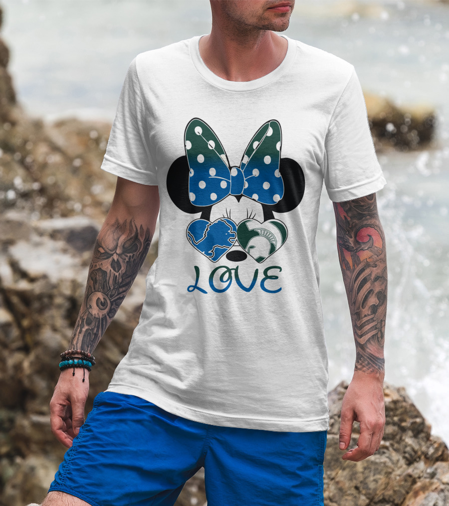 Love Disney Inspired Dots Bow Detroit Lions Michigan State Spartans T-Shirt