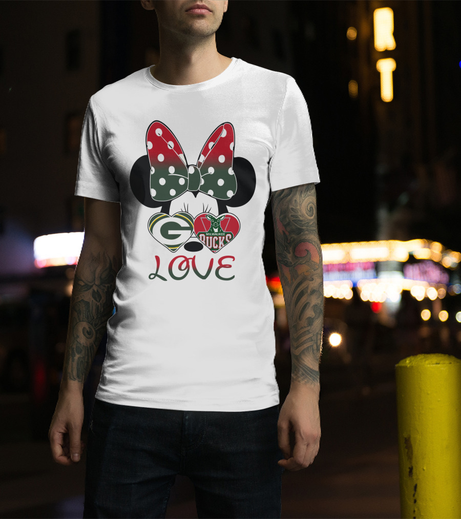 Love Minnie Mouse Green Bay Packers Milwaukee Bucks T-Shirt