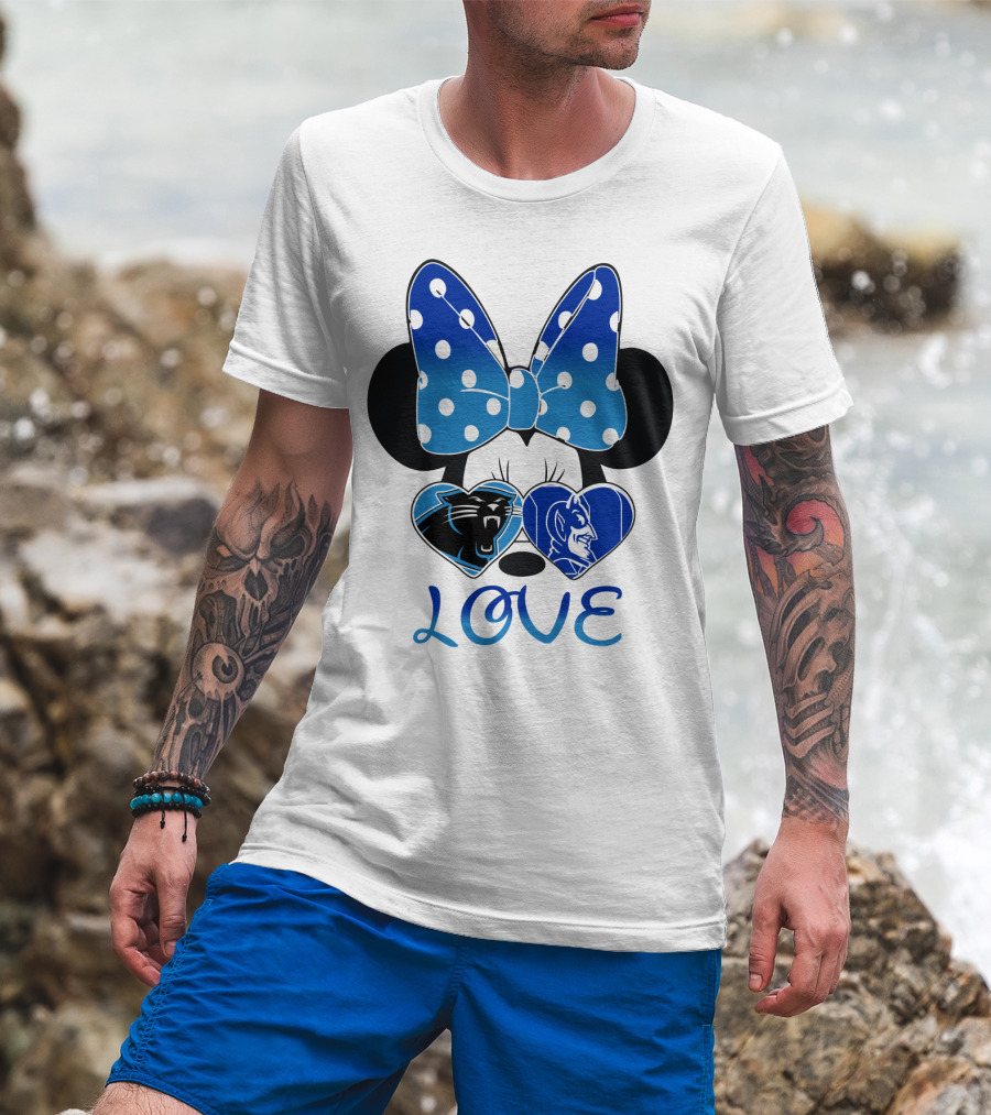 Love Carolina Panthers Duke Blue Devils Disney Bow T-Shirt