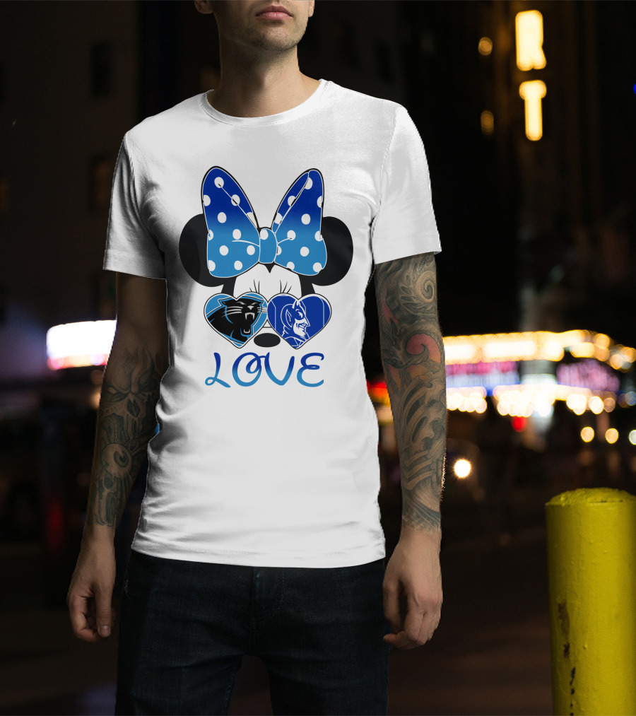 Love Carolina Panthers Duke Blue Devils Disney Bow T-Shirt