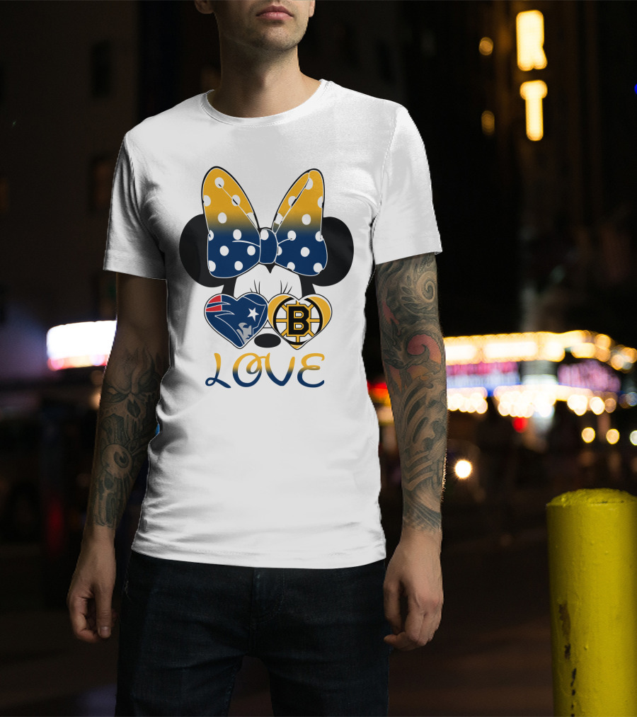 Mickey Mouse Patriots Bruins Love T-Shirt