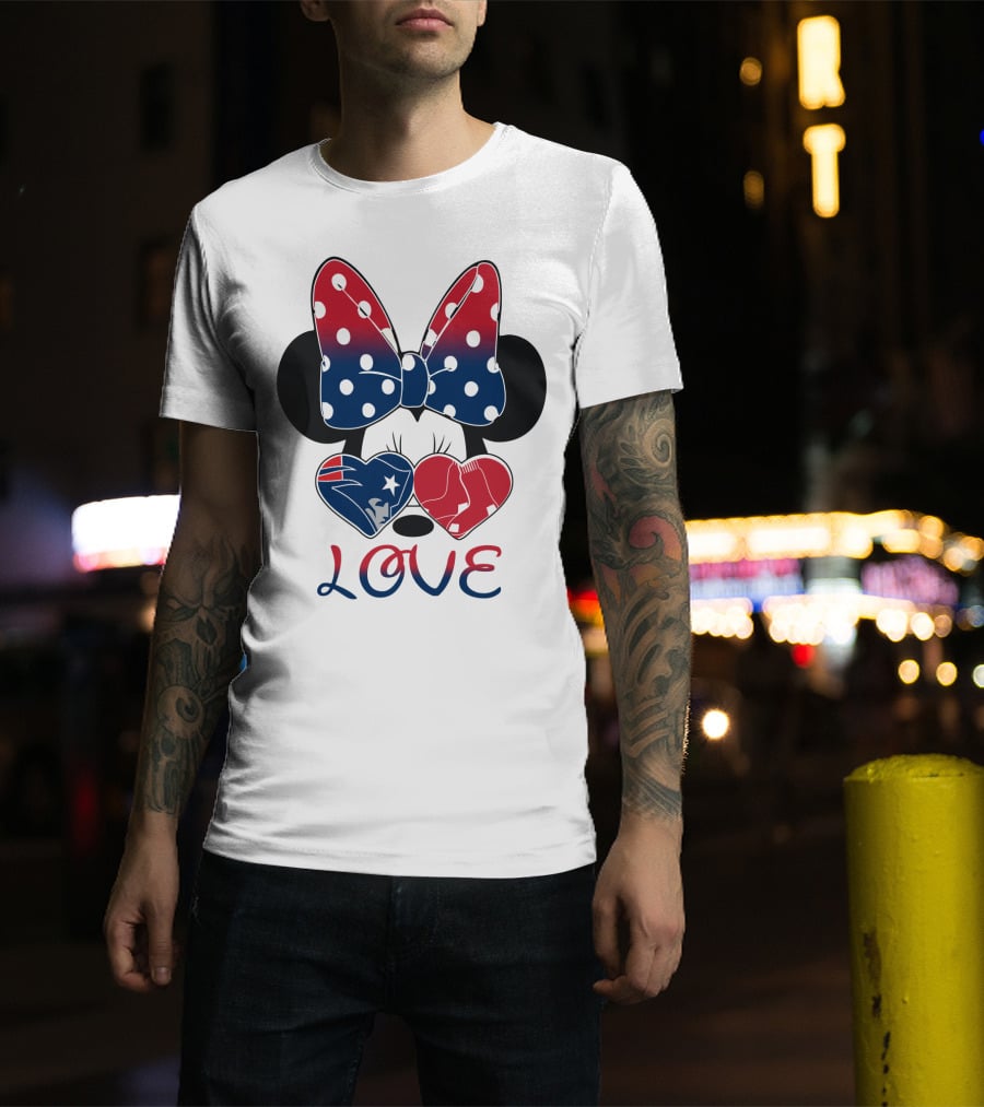Love Minnie Bow Hearts Patriots Red Sox T-Shirt