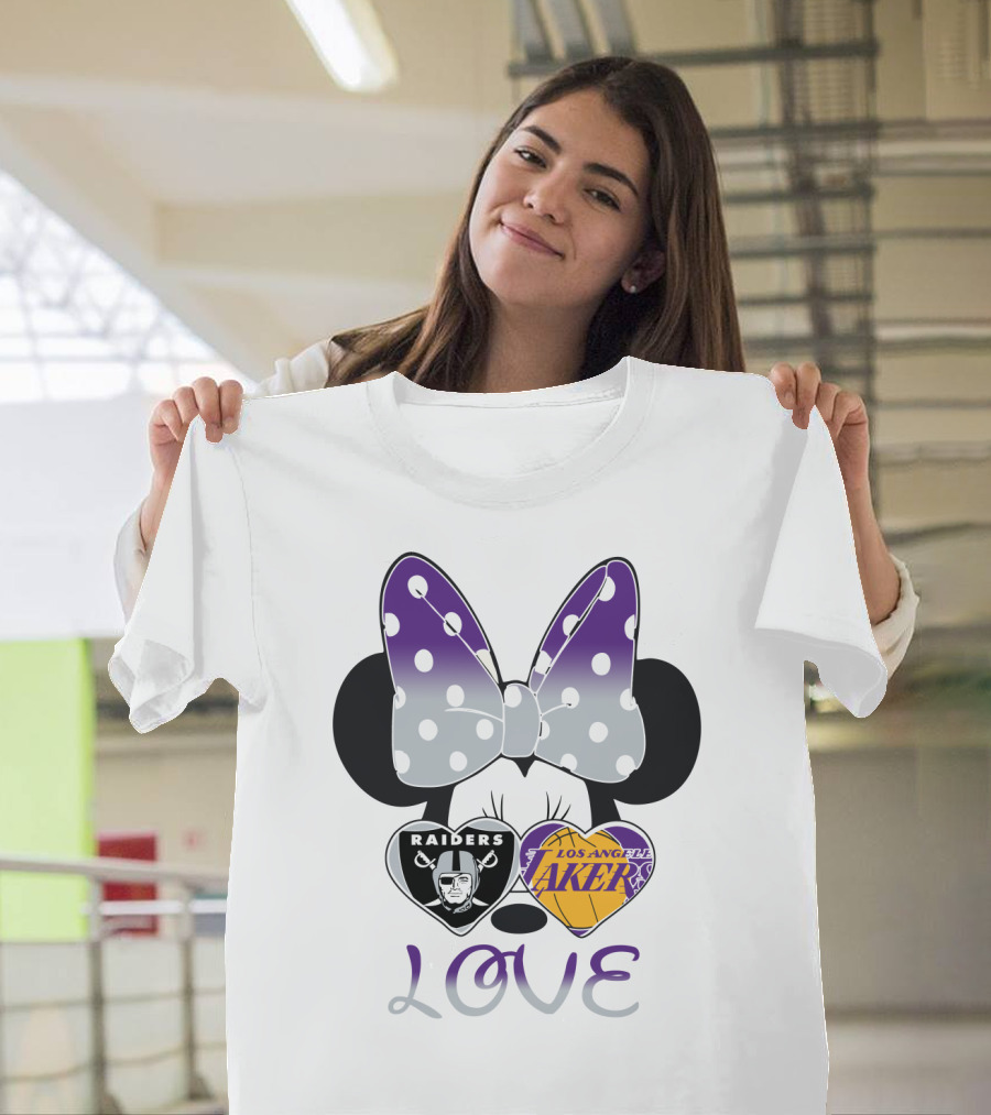 Los Angeles Lakers Raiders Love Minnie Bow T-Shirt