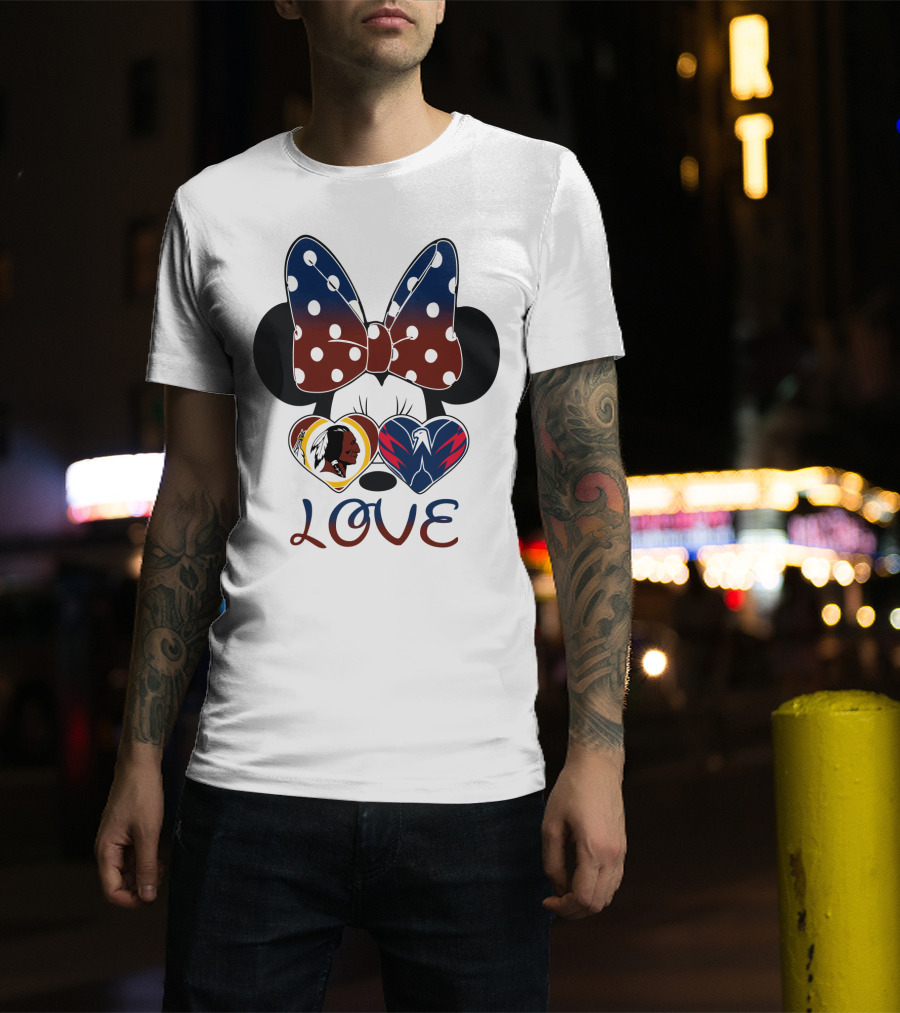 Love Minnie Mouse Washington Redskins Capitals Bow Hearts T-Shirt
