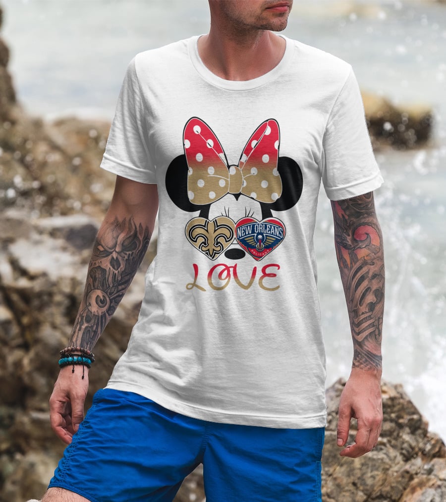Minnie Mouse Love New Orleans Saints And Pelicans T-Shirt