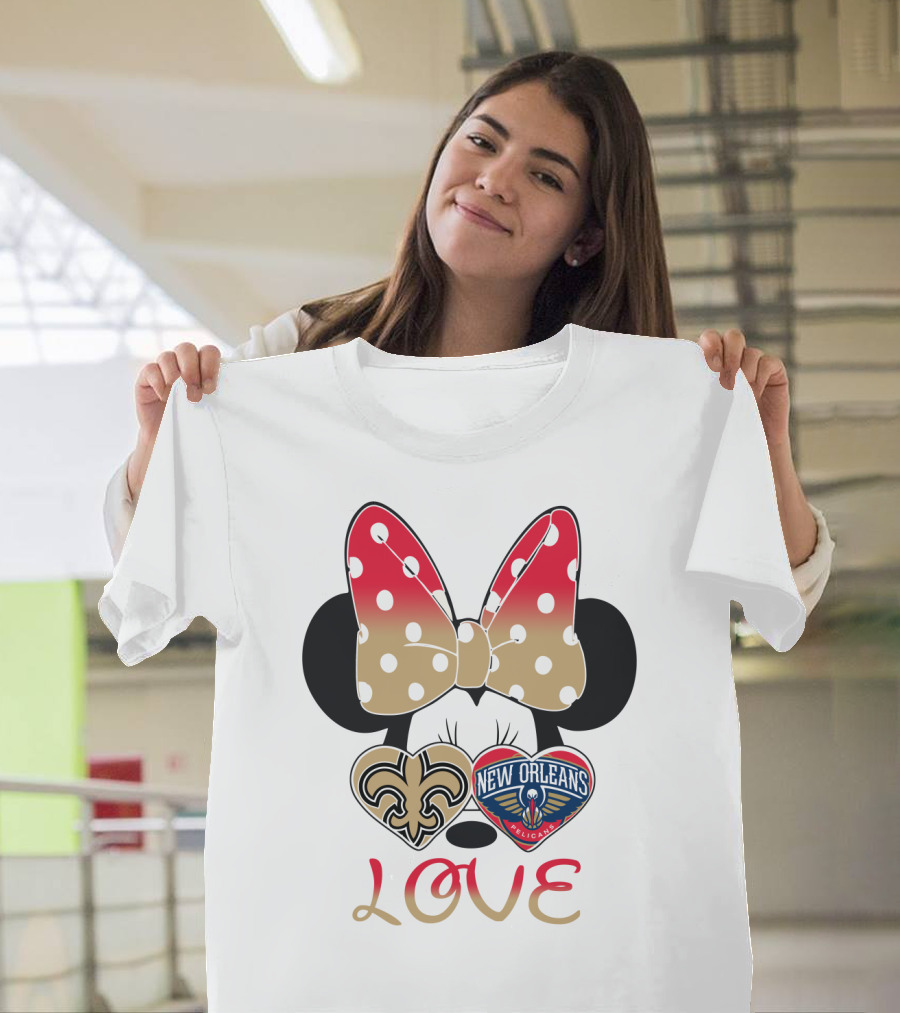 Minnie Mouse Love New Orleans Saints And Pelicans T-Shirt
