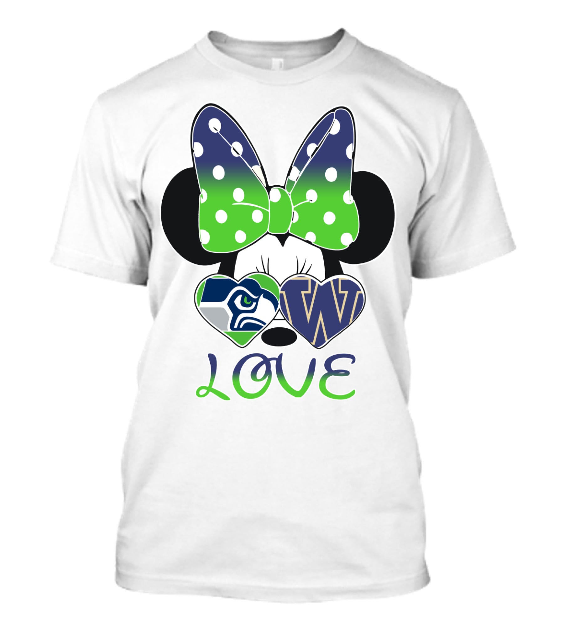 Love Seattle Seahawks Washington Huskies Minnie Bow T-Shirt