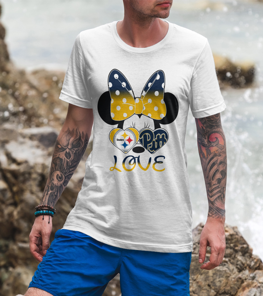 Steelers Pitt Minnie Love Bow Hearts T-Shirt