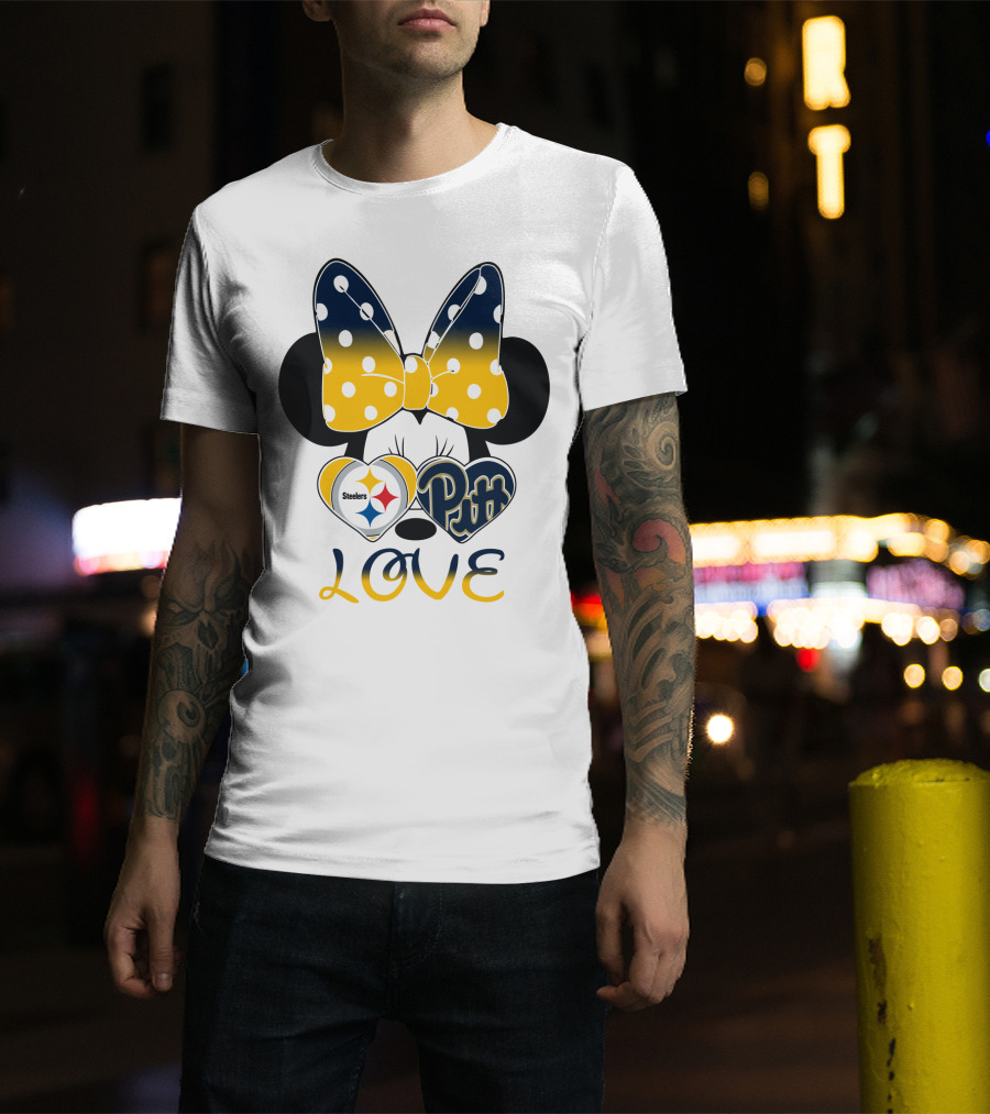 Steelers Pitt Minnie Love Bow Hearts T-Shirt