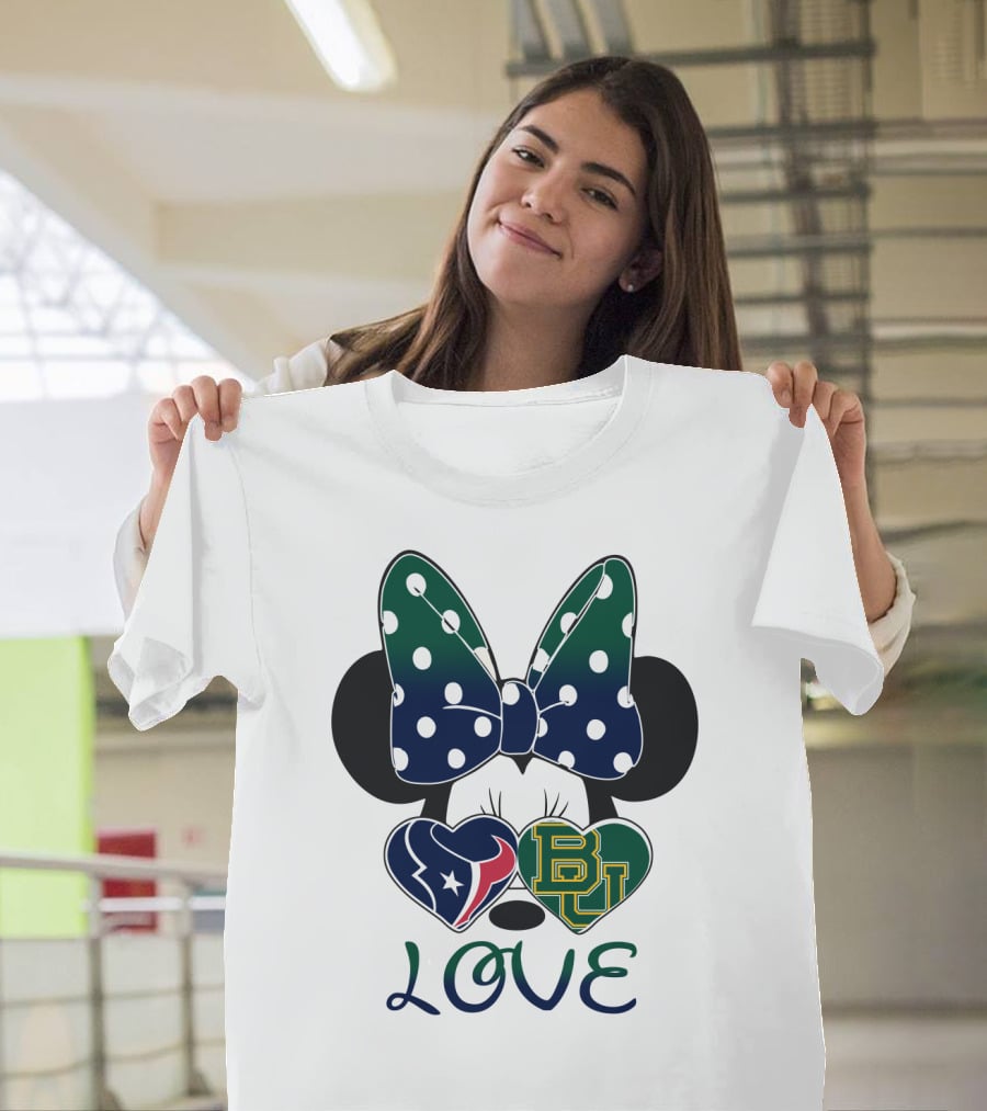 Houston Texans Baylor University Love Minnie Polka Dot Bow T-Shirt