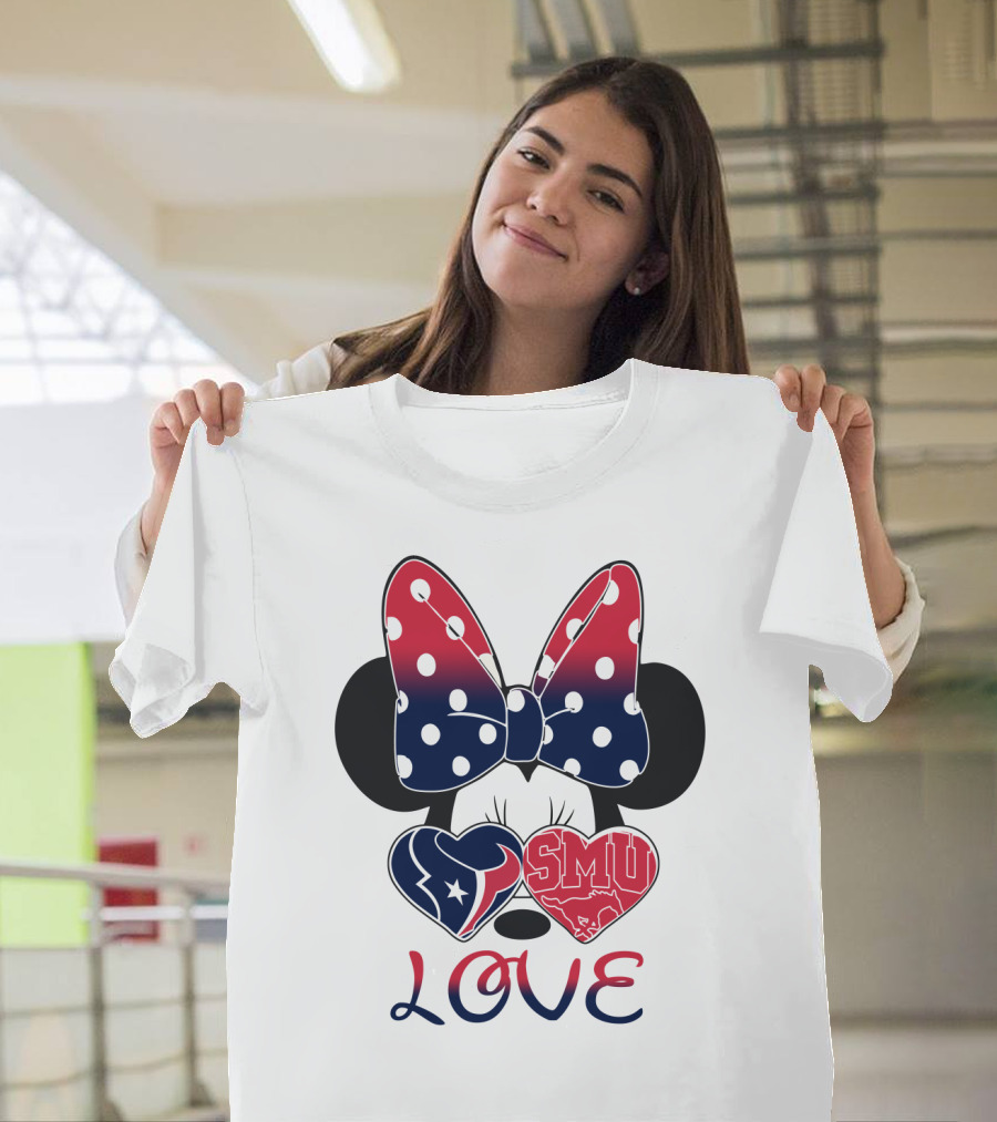 Mic 120 Love Texans Smu Minnie Bow Hearts T-Shirt