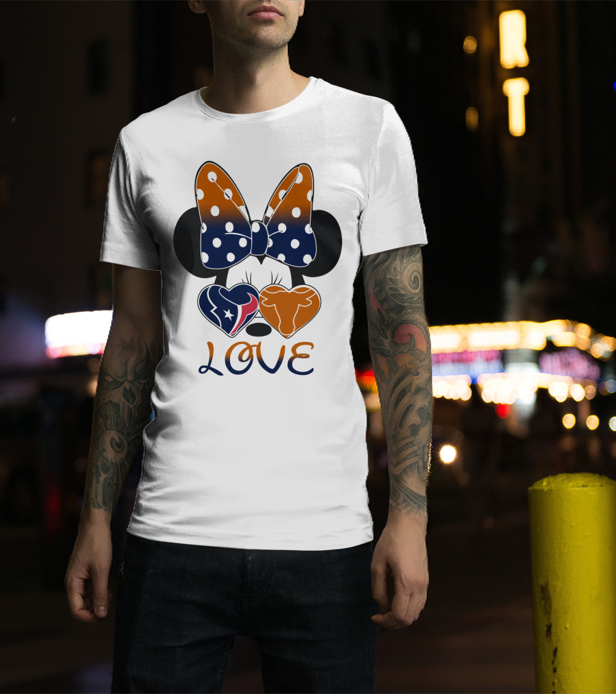 Love Texas Houston Football Minnie Ears Bow T-Shirt
