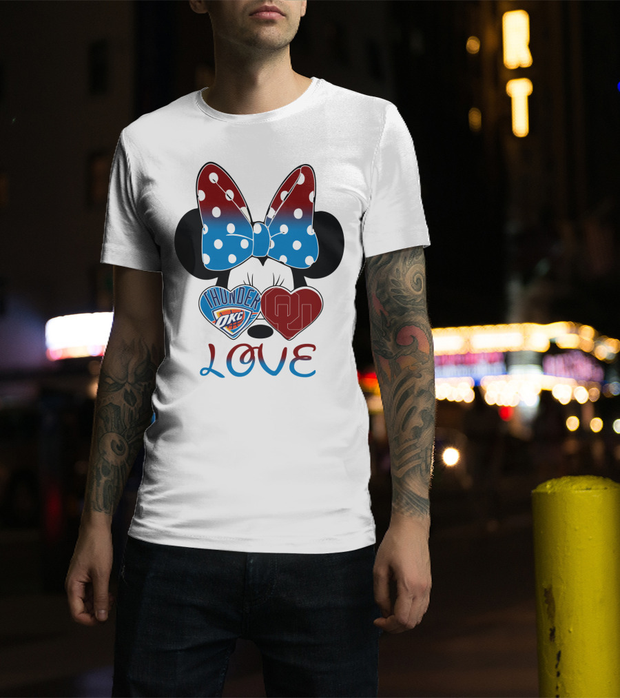 Mic 126 Minnie Mouse Thunder Okc Ou Love Bow Hearts T-Shirt