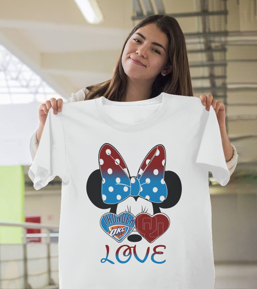 Mic 126 Minnie Mouse Thunder Okc Ou Love Bow Hearts T-Shirt